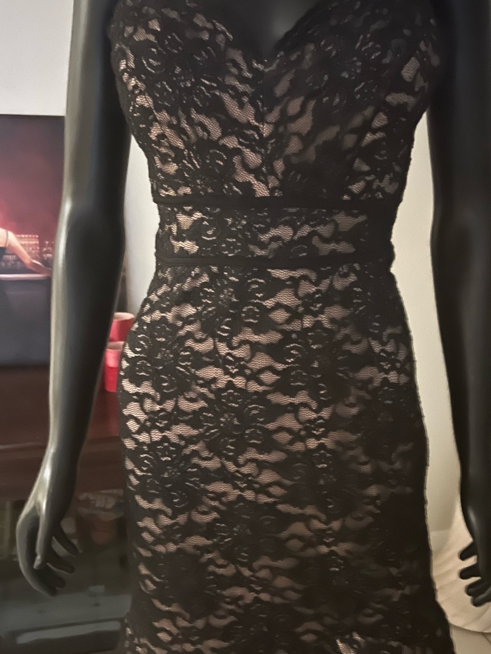 Elegant Sparkling Black Nude Lace Slip Style Dress super SEXY yet Classy